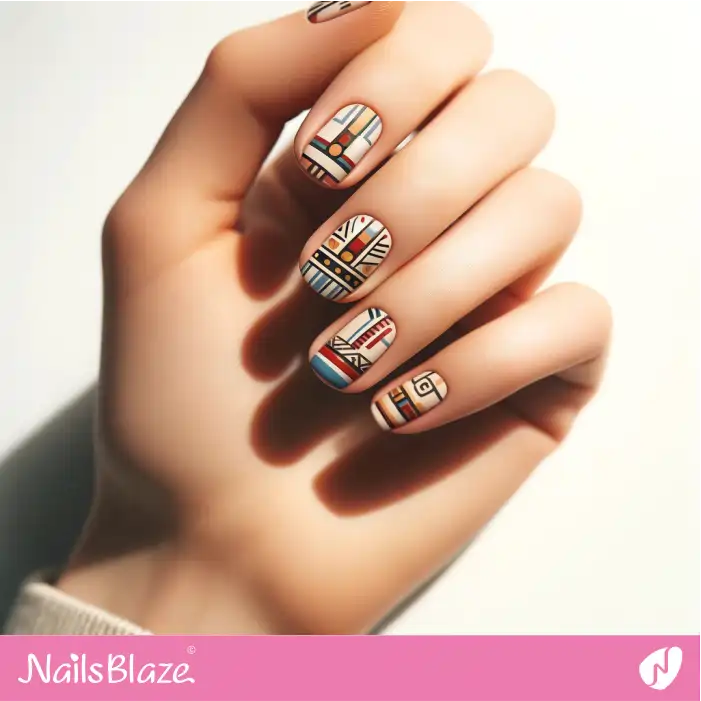 Aztec Short Nails with Geometric Design | Tribal Nails - NB2342